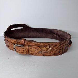 Vintage Hand Tooled Leather 357 Cal Ammo Cartridge Belt Mexico Mens Size 34